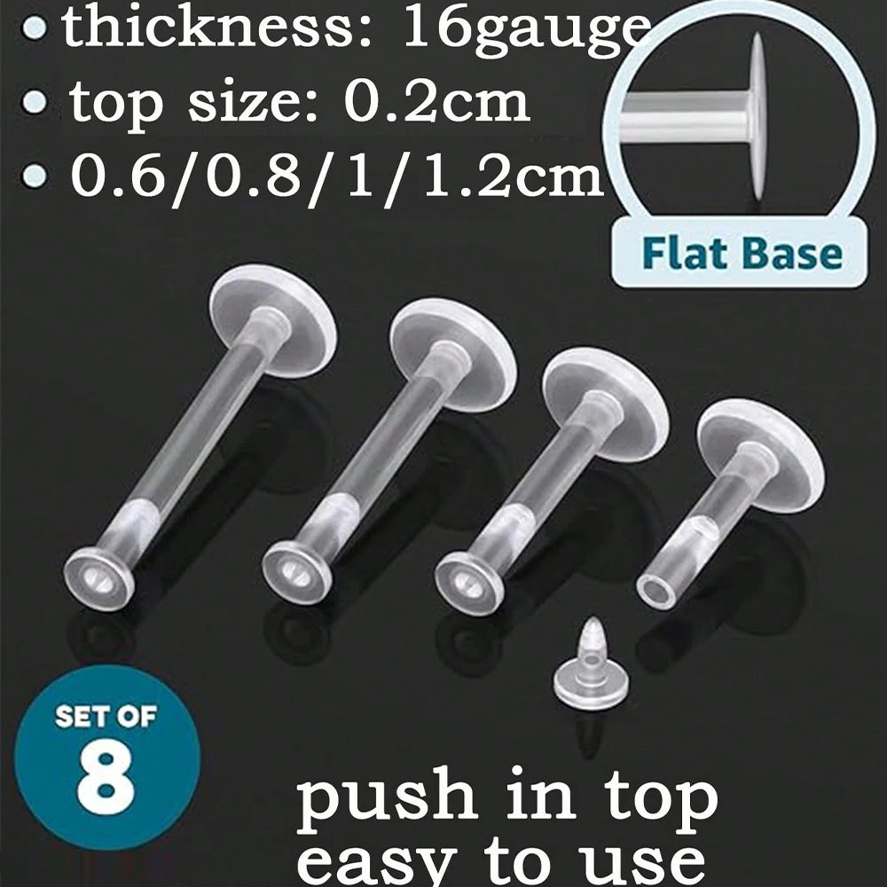 10pcs 16g Clear Earrings, Bioflex Labret Clear Piercing Retainers Plastic Clear Piercings Stud Earrings  Cartilage Helix Tragus