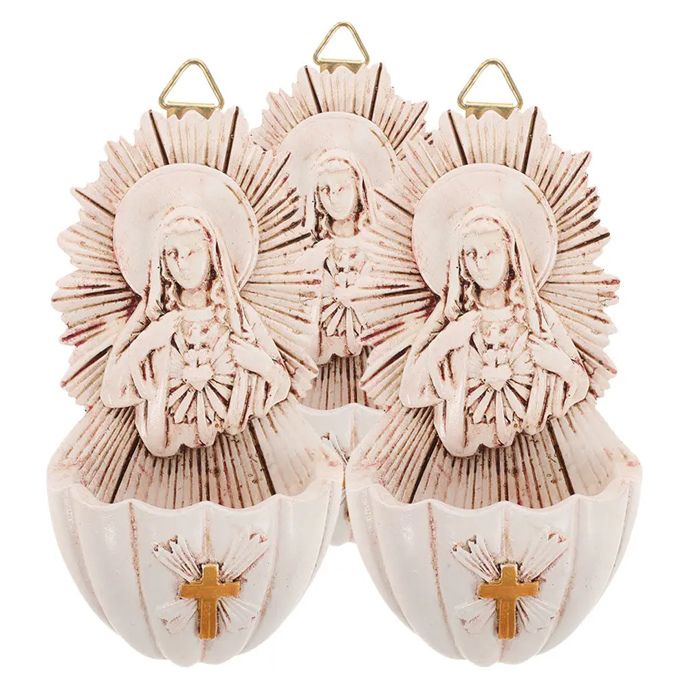 Juego de 3 Fuentes de Agua Bendita Católicas de Resina para Colgar en la Pared, Sagrado Corazón de María, Decoración para el Hogar, Entrada de la Iglesia, Primera Comunión