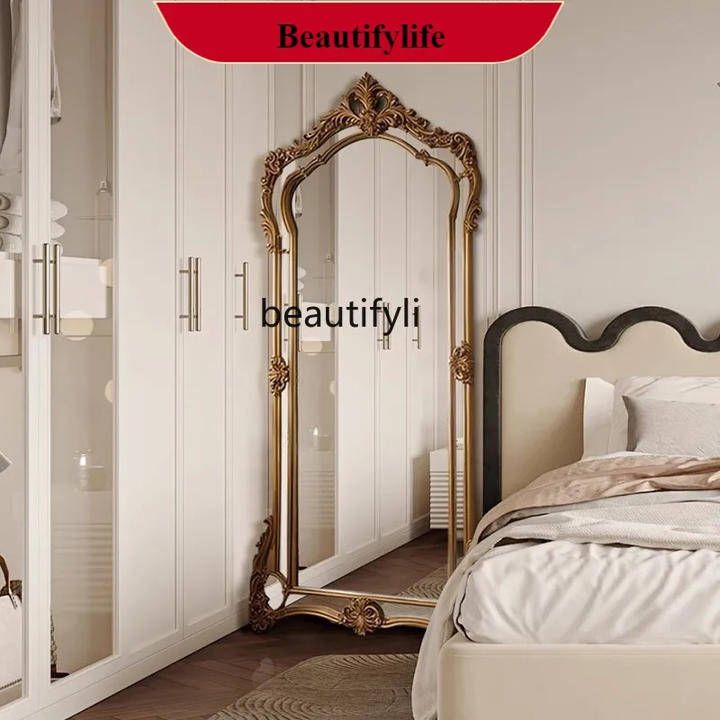 

F66 European style large size mirror full body mirror living room luxury floor mirror decoration French retro carved dressing mi