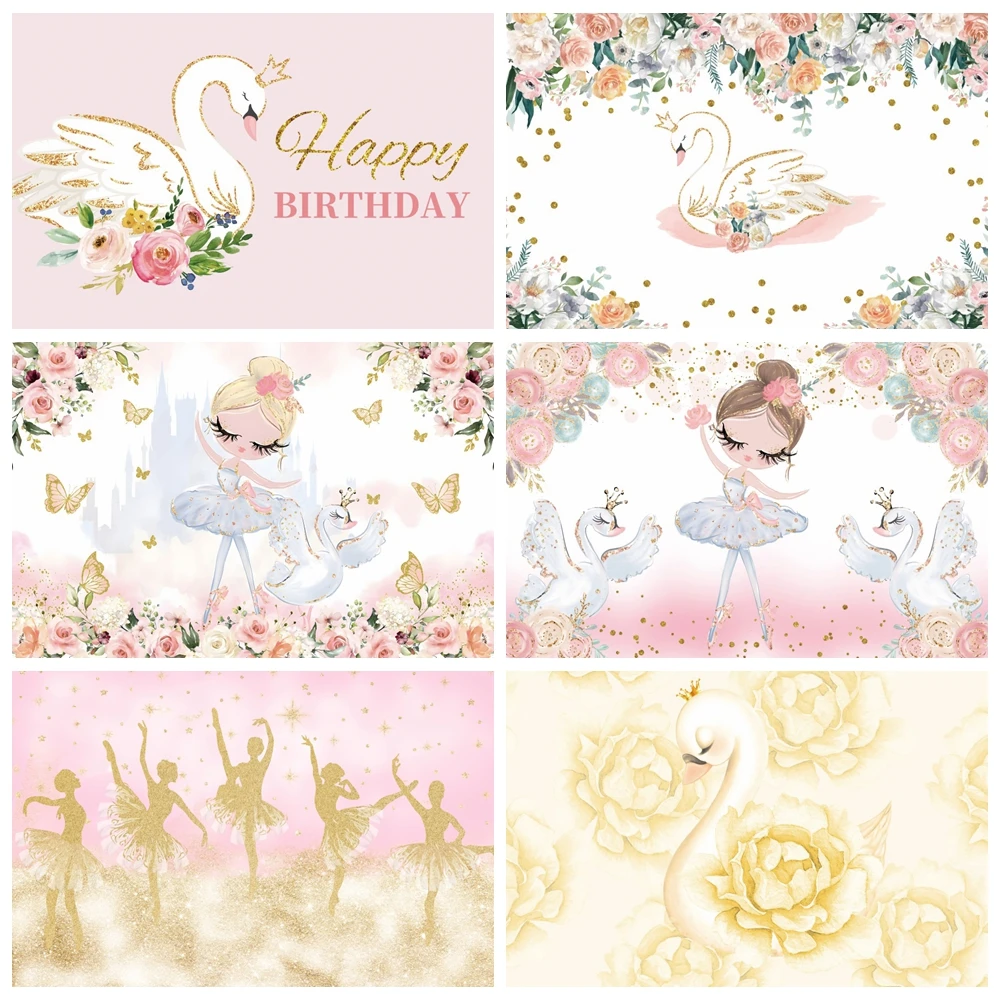 

Swan Backdrop Princess Baby Shower Girl Birthday Party Pink White Goose Flower Photography Background Decor Photo Studio Props