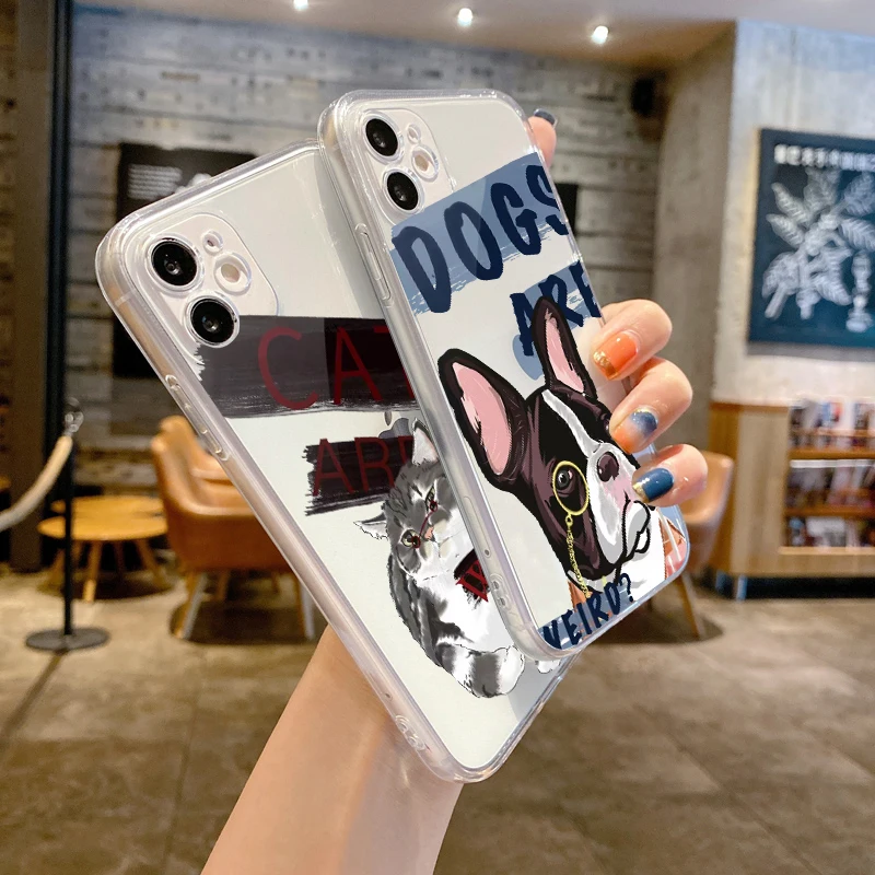 For Iphone Case With Cat Dog Patten For iPhone 13 14 Pro Max 11 12 Pro Max XS Max XR X 8 7 Plus SE20 Soft Transparent Back Cover