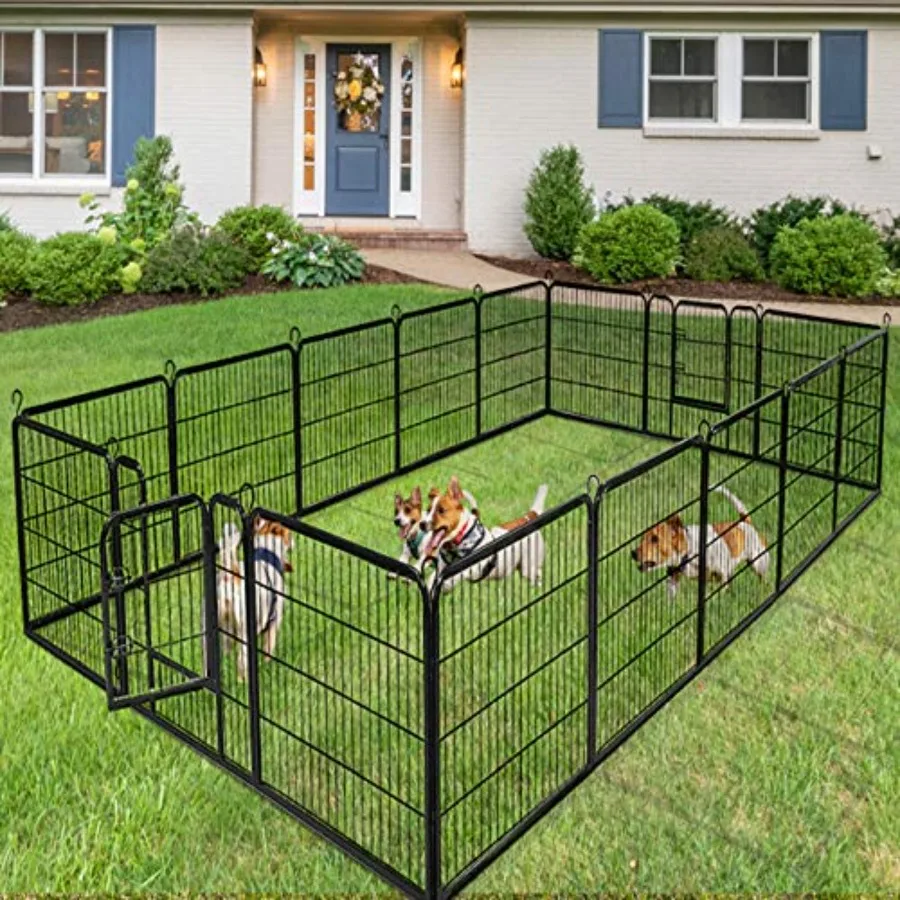 

40 inch Dog Fence with Door 16/8 Panels Outdoor Heavy Duty Metal Pet Playpen for Large Dogs Portable Camping Fencing Enclosures