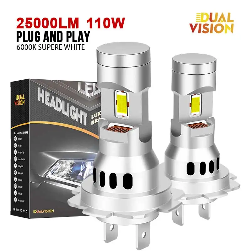 Dualvision H7 LED 110W Headlight 25000LM 3580 CSP Chip High Bright Car Light H7 Adapter L02 L05 L06 Universal High Low Beam 12V