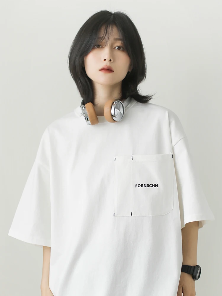 Mandala Street Style Loose Fit Short Sleeve T-Shirt Embroidered Pocket Double Gauze Fabric Base Layer Half Sleeve Design