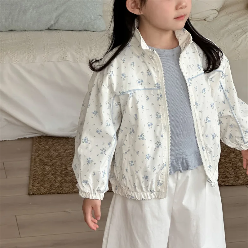 

Korean Version 2026 Spring New Products Children's Floral Strips Baseball Jacket Girls Baby Fresh Zipper Cardigan
