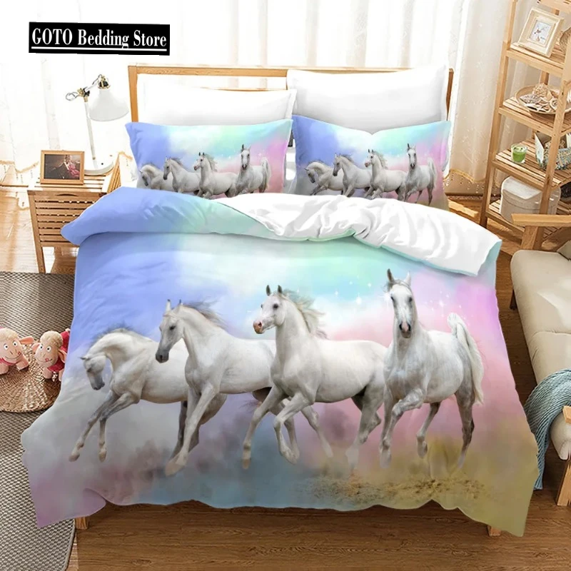 

3d Bedclothes for Rainbow Horse/Four Leaf Clover,Star Horse Zebra Animal Winter Duvet Cover Sets Bedroom Set Cover Home Textile