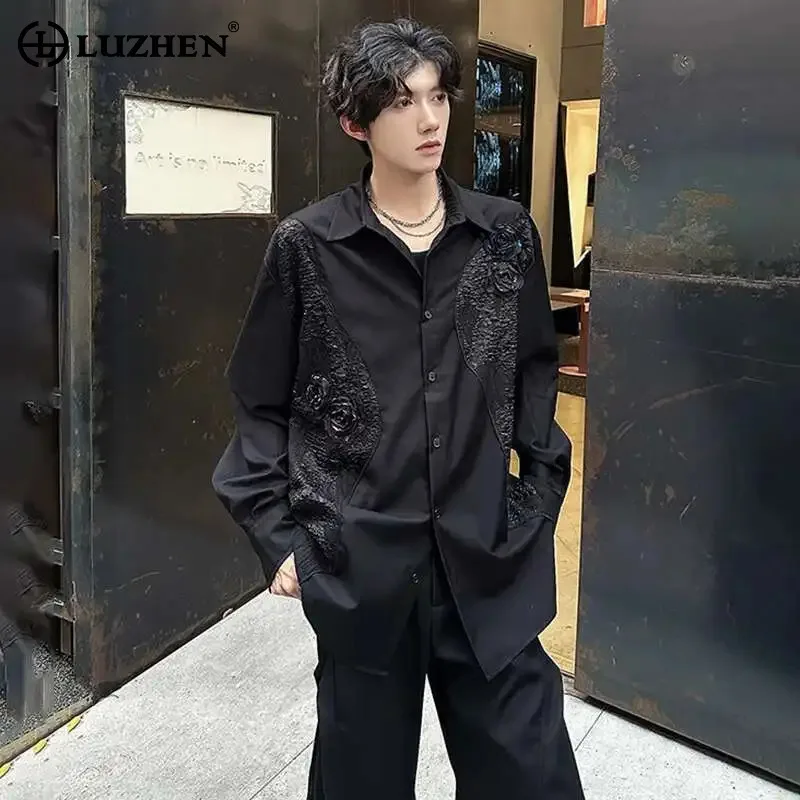 LUZHEN Floral Pattern Patchwork Design Long Sleeve Shirts Men's Fashion Elegant Temperament 2026 Spring Male Casual Tops JY9189