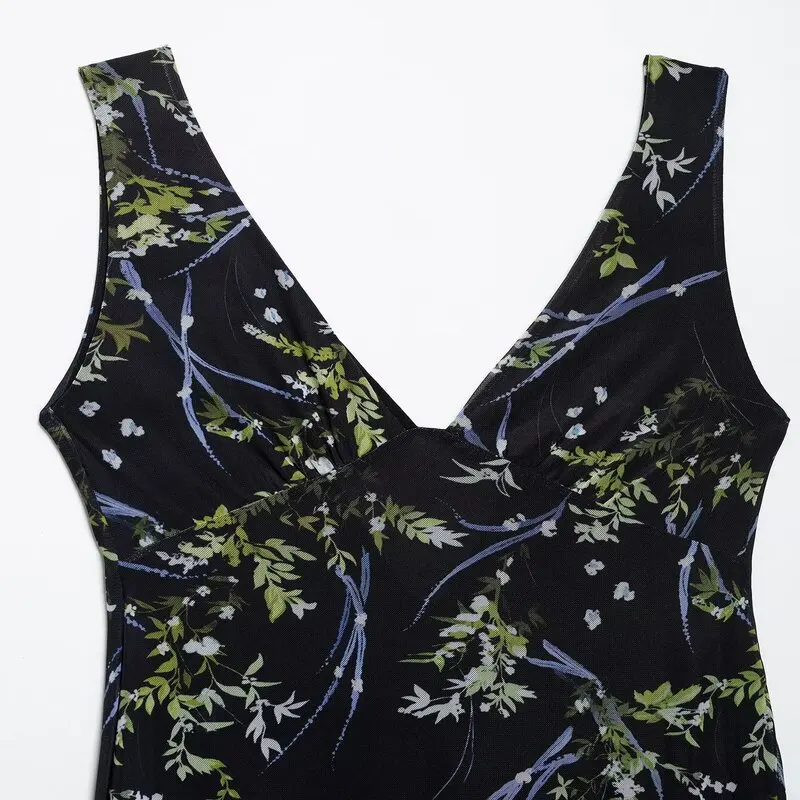 봄 여름 신상 여성 롱 플로럴 프린트 실크 메 스트랩 V넥 출퇴근 슬레 슬레브 기타 소재 00%