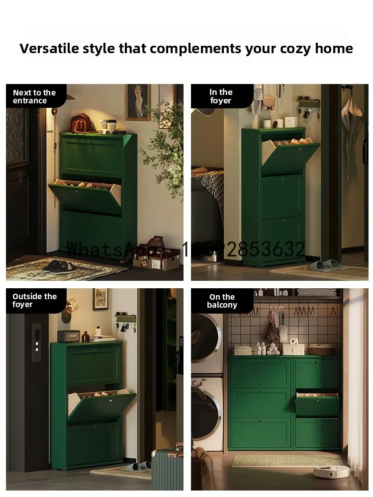 ZZ Solid Wood Home Shoe Cabinet Entryway Wall-Mounted Integrated Ultra-Thin Storage Large Capacity Multi-Layer Flip Cabinet