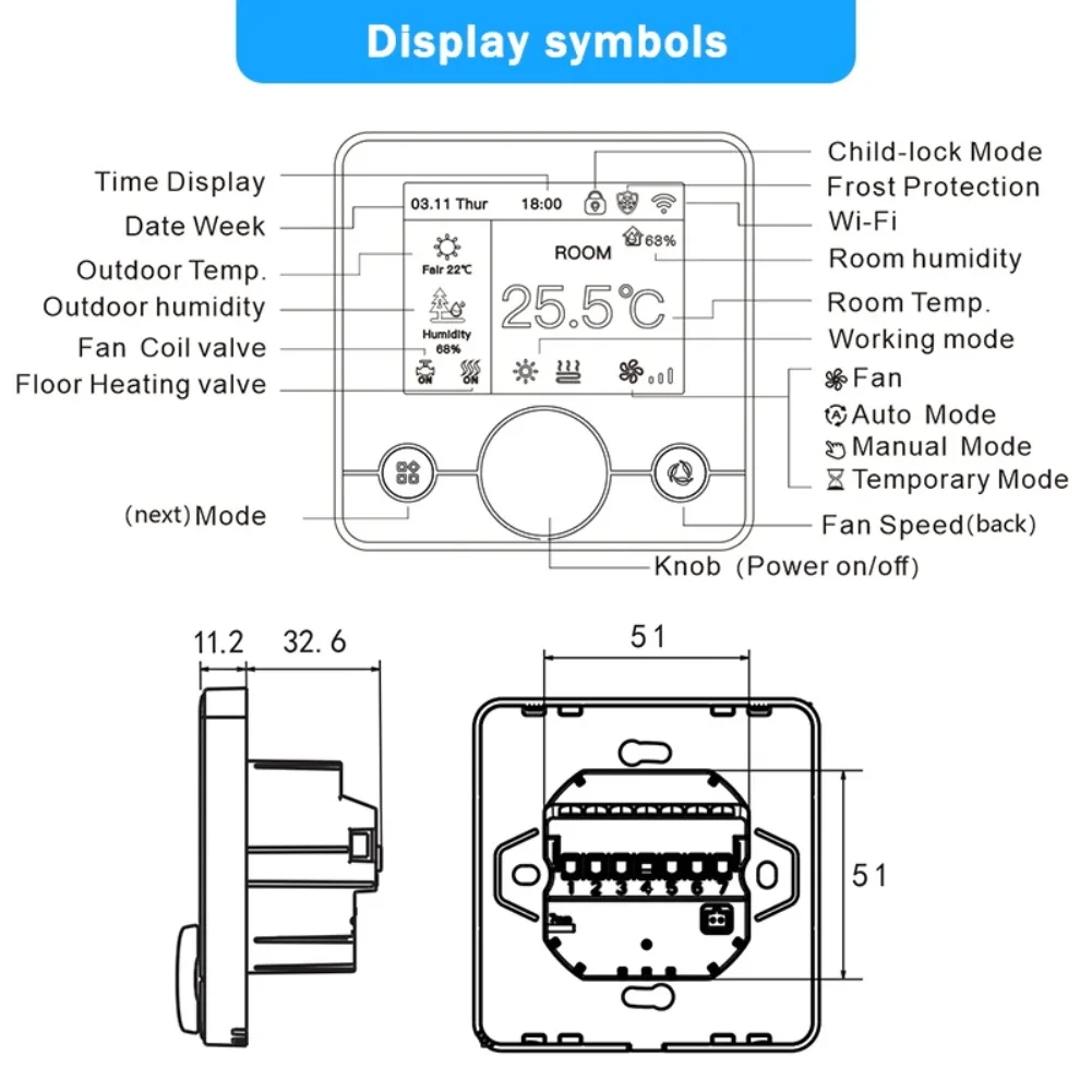 

Умный термостат Wi-Fi с приложением Tuya = для газового котла, воды или электрического подогрева пола, RGB-дисплей, голосовое управление, сенсорная функция