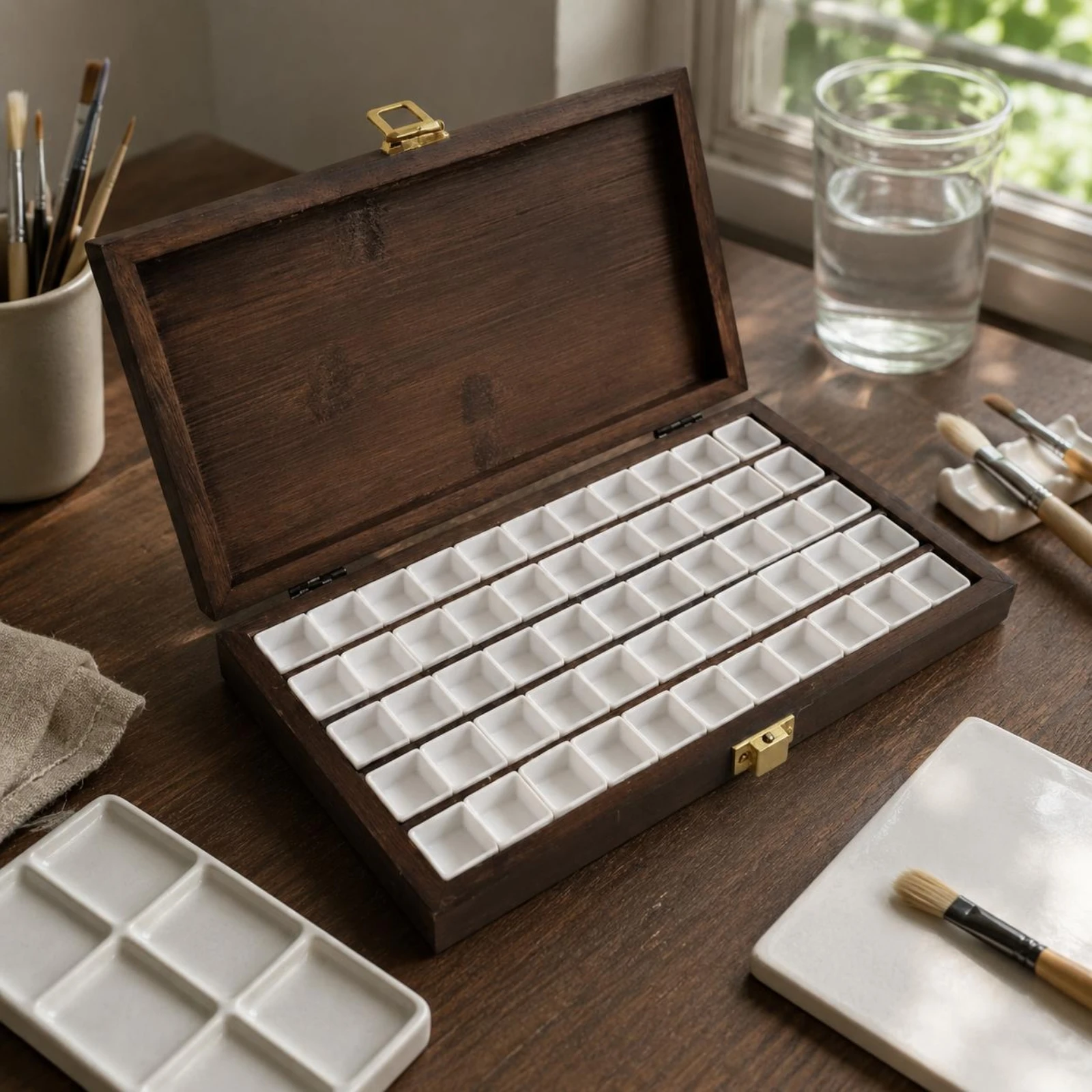 60-Slot Storage Box Flip-Top Bamboo Storage Box Ebony Wood Compartments