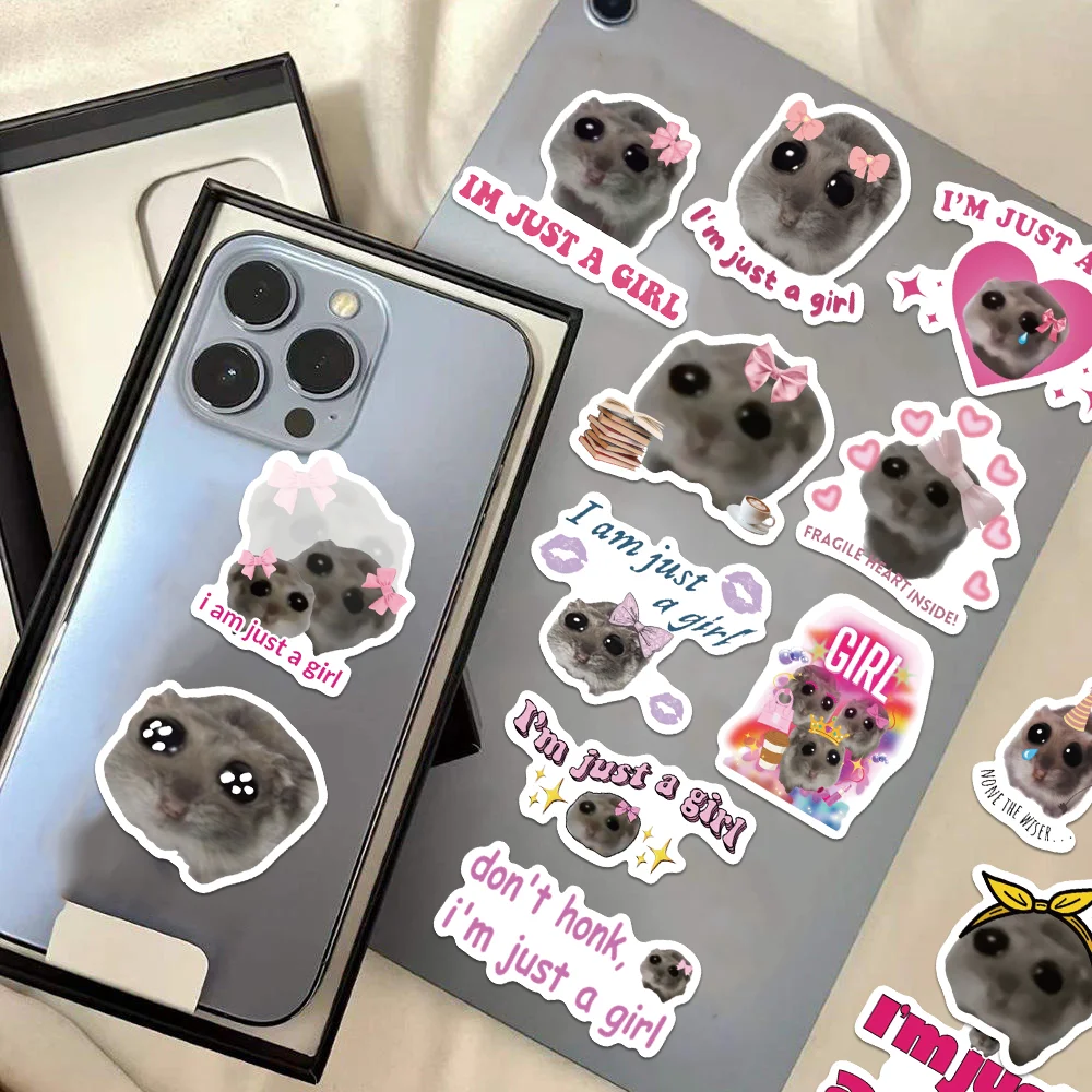 Imagem -02 - Cartoon Meme Adesivos para Decoração Faça Você Mesmo Recados de Computador Laptop Bagagem Copo de Água Adesivos Impermeáveis Triste Hamster Meme 56 Pcs