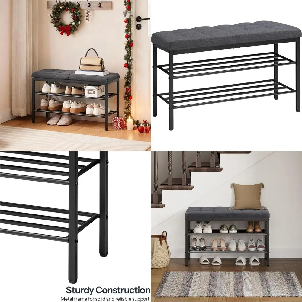 

Gray Entryway Storage Bench with Cushion, 29.5L x 12W x 18.1H, for Living Room, Hallway, and Entrance