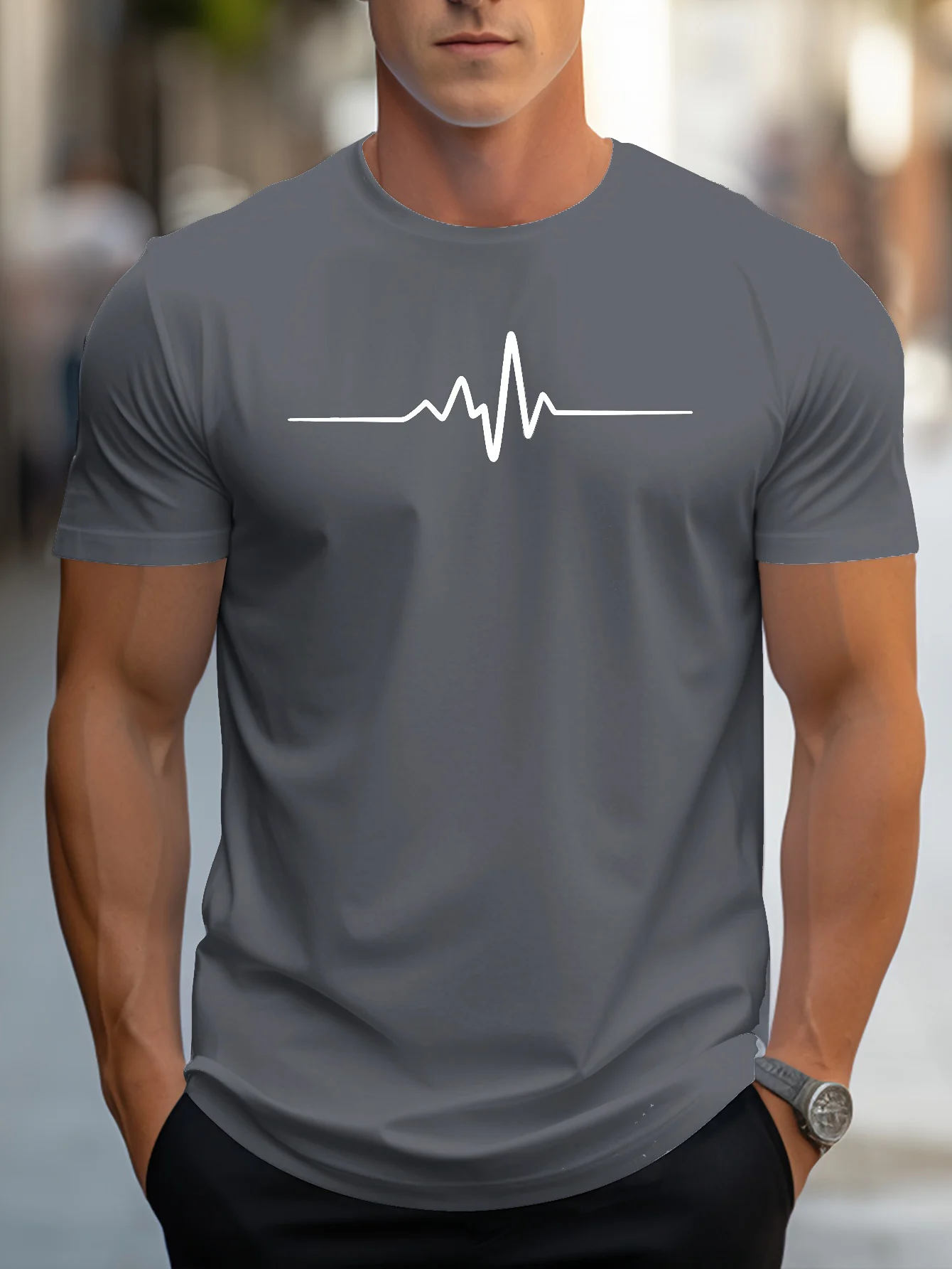 Men's summer loose size Creative Graphic printed slim fit casual sports round neck short sleeved T-shirt top image 5