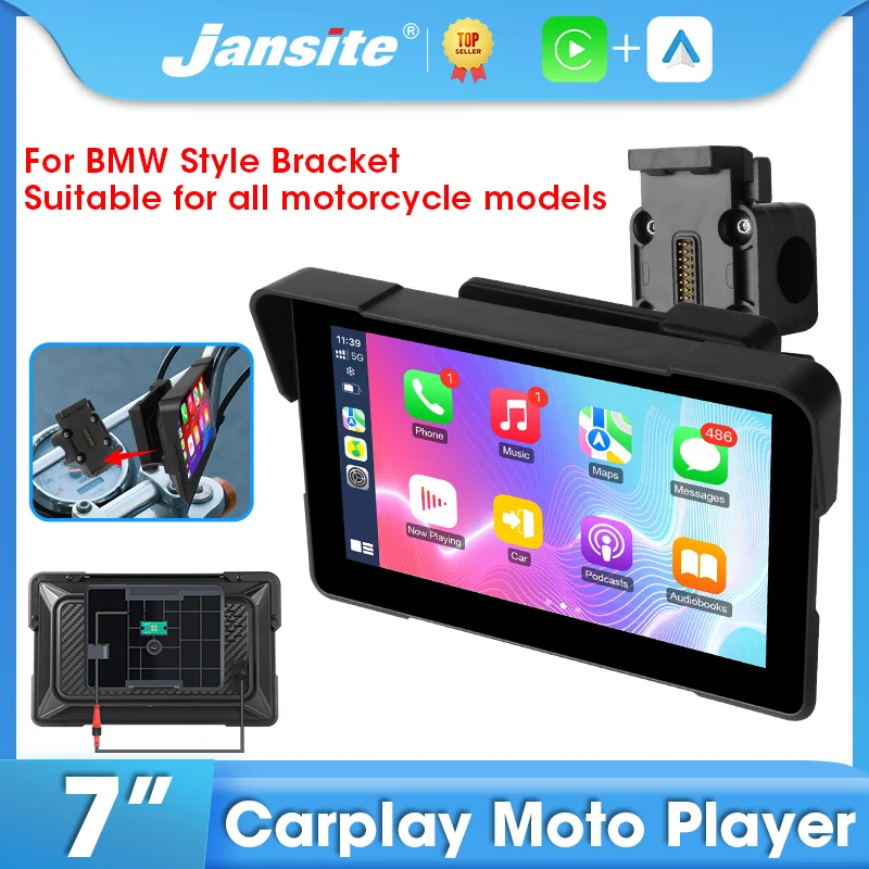 

Jansite Motorcycle Navigation GPS with Bracket for BMW Style Wireless CarPlay Android Auto Touch Screen Moto Monitor Helmet BT