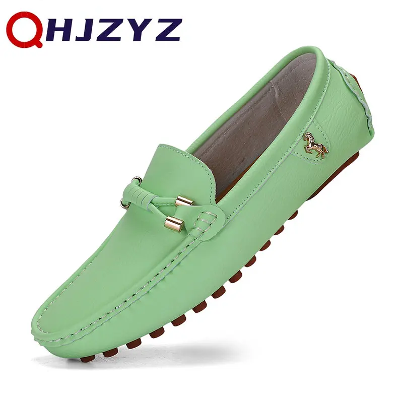 

Green Leather Loafers Men Handmade Shoes Summer Slip-On Casual Driving Dad Moccasins Comfy Male Loafers Shoes Sapatos Masculinos