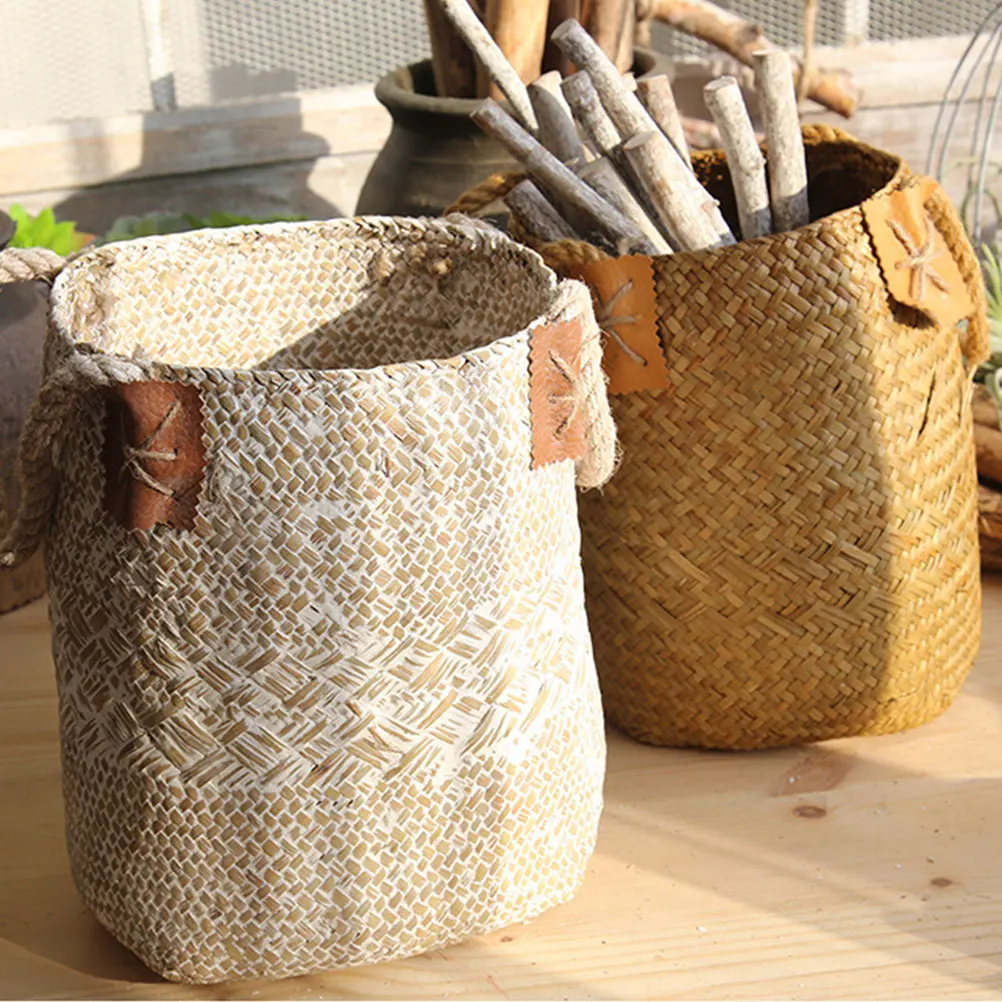 

Woven Storage Basket Flower Vase Decorative Dried Flowers Container Rattan Handmade Small Living Bedroom Ornament Garden