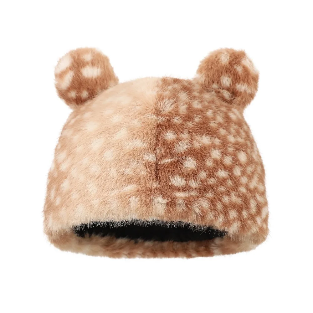 New Reindeer Pattern Hat Fur Thicken Fluffy Hat Windproof Warm Cycling Cap Winter