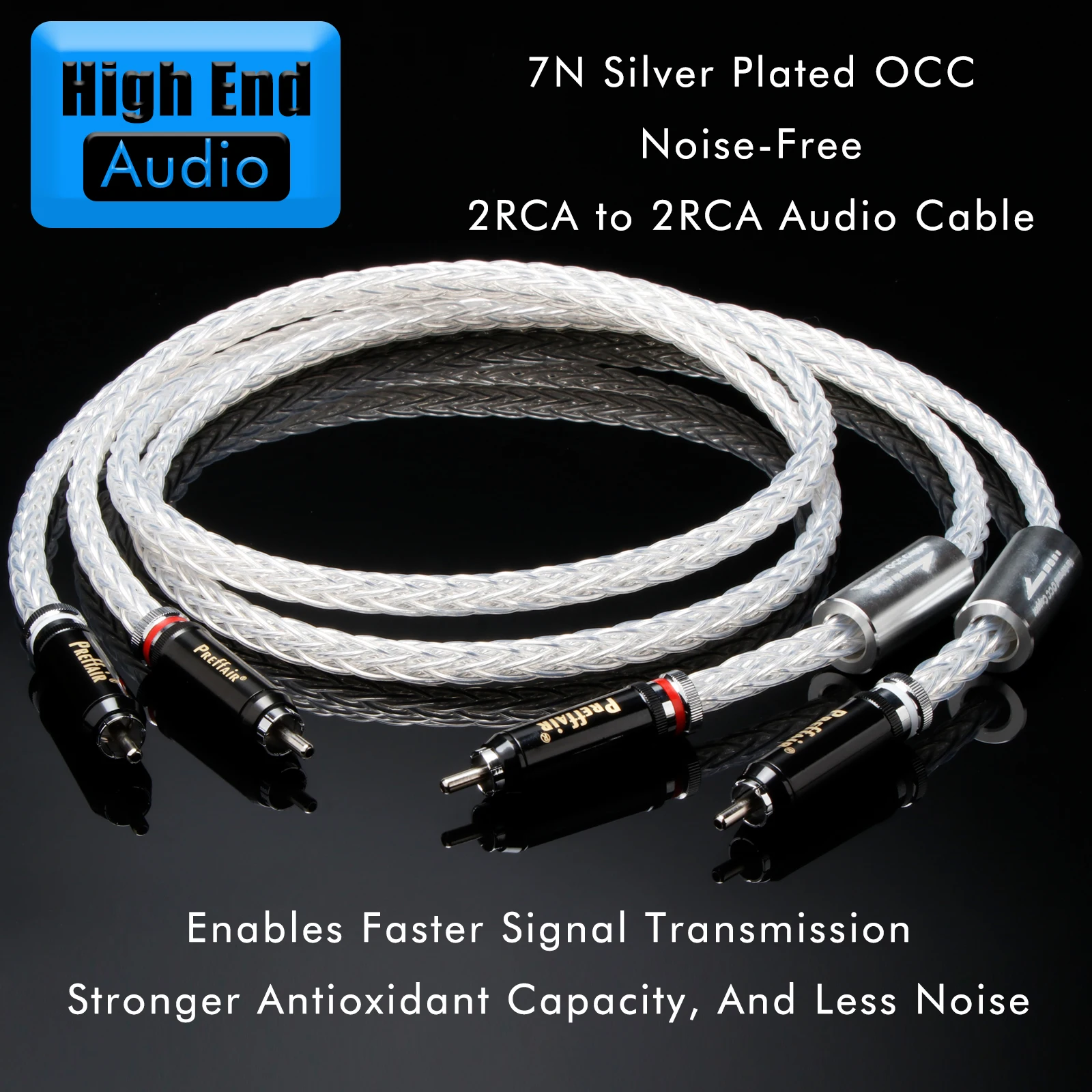 2RCA to 2 RCA Cable Male to Male Audio Cable Hifi Audio Signal Cable 7N OCC Silver Plated Braid Pure Copper Interconnect Cable