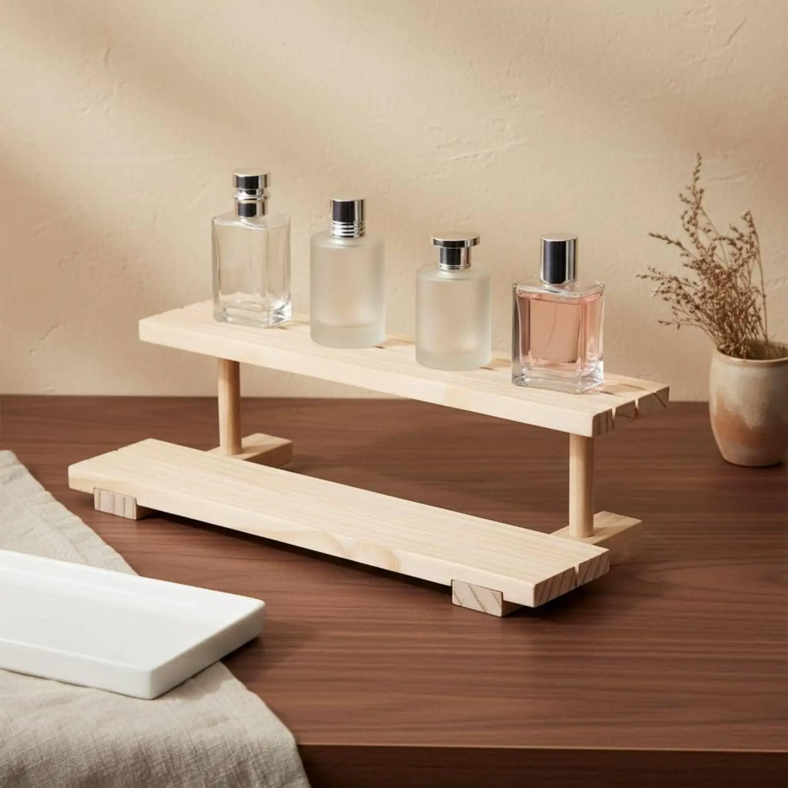 Wooden Step Shelf Stable and Sturdy Desktop Organizer for Dressing Table, Desk