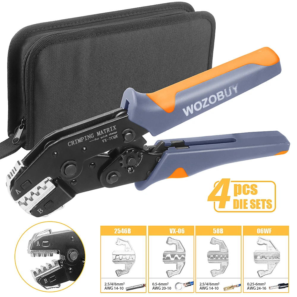 

WOZOBUY Terminals Crimp Pliers Interchangeable Dies Wire Crimper Crimping Tools Ratcheting Tube/Insulation Terminals Hand Tools