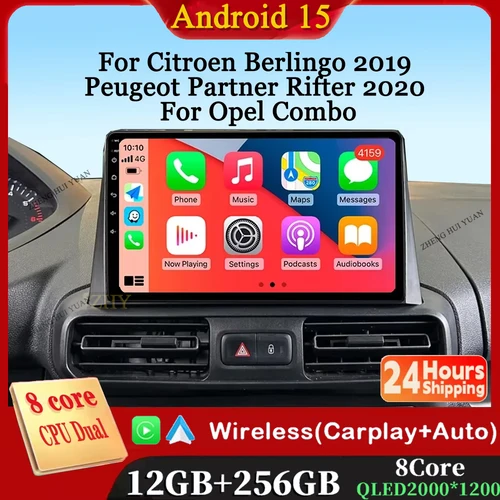 Android 15 Carplay Radio de coche reproductor de vídeo Multimedia estéreo para Citroen Berlingo 2019 Peugeot Partner Rifter 2020 para Opel Combo