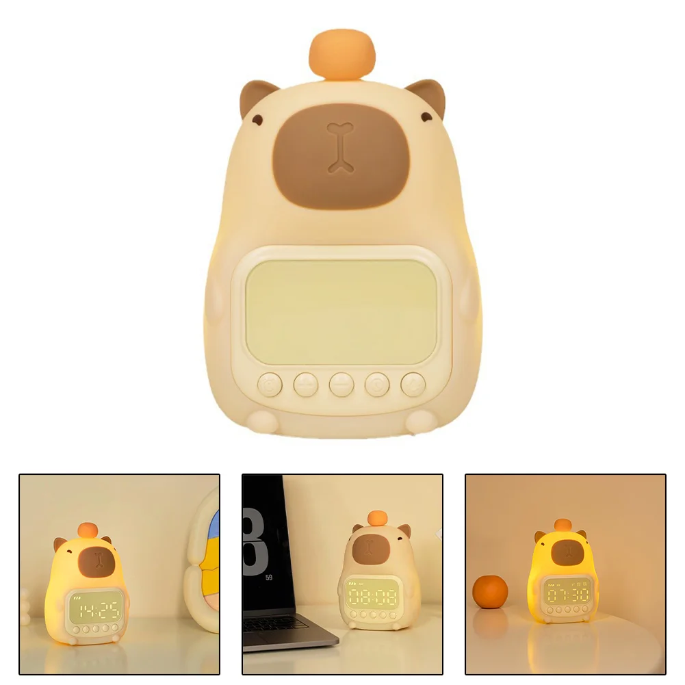 Cute Cartoon Capybara Silicone Night Light Rechargeable Digital Alarm Clock Led Night Lamp Touch Snooze Always-on Table Clock