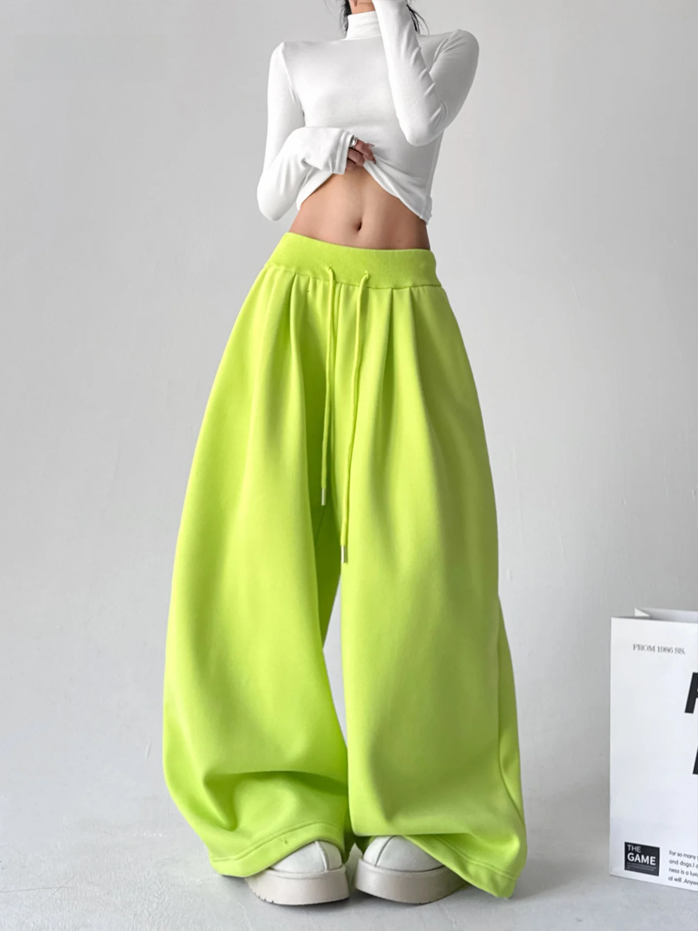 

Winter Fce Lined American Sle Basic Wide Leg Dstring Casual Pants Loose Floor Length Trousers for Women Casual Pants