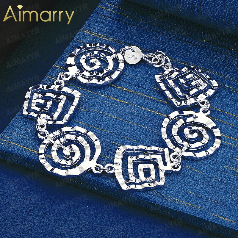 925 Sterling Silver Spiral Patterned Patchwork Bracelet for Women's Parties Banquets Weddings High-quality Fashion Jewelry