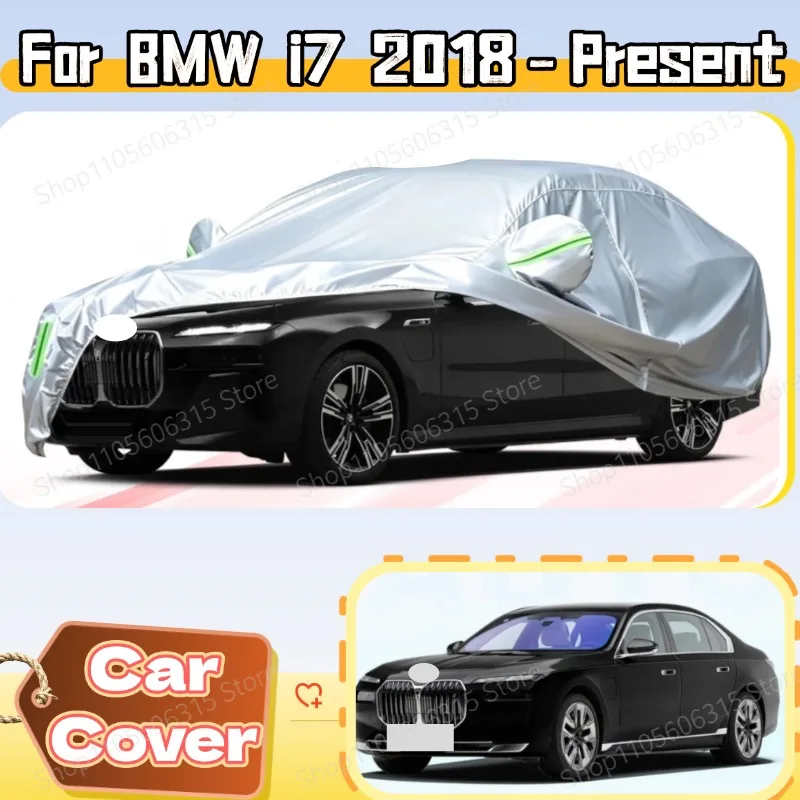For BMW i7 2018-Present Custom Fit Full Car Cover Silver Coated Fabric Side Zipper Access UV Sun Dust Protection3
