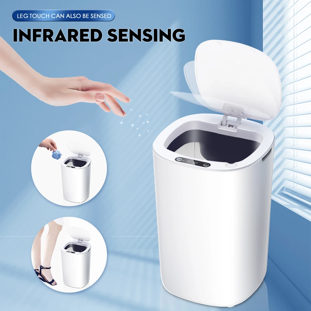 Sensor automático lixeira para cozinha Banheiro Branco Smart Trash Bin sala de estar Waterproof Electric Waste Bin 8.5-12L Capacidade