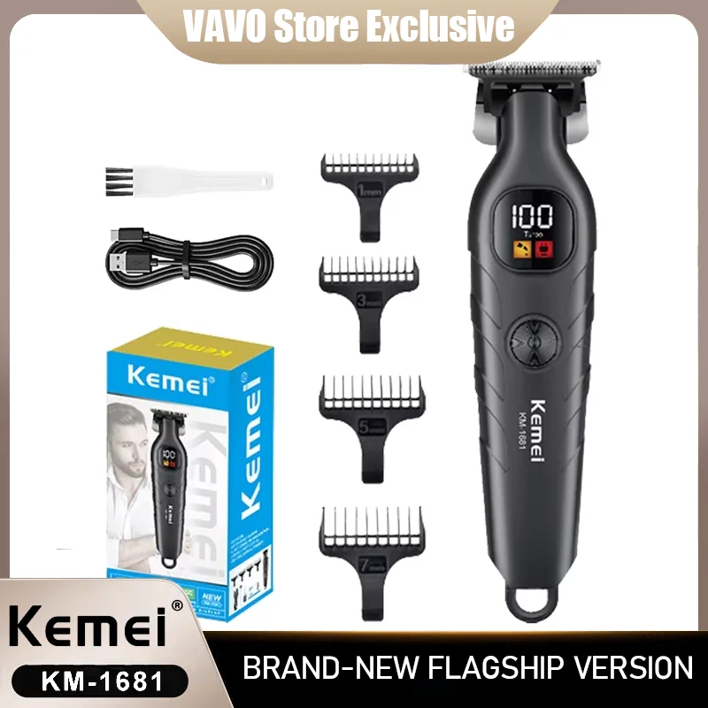 

Профессиональная электрическая машинка для стрижки Kemei KM-1681 с зарядкой, LCD-дисплеем и функцией гравировки для причесок с эффектом «масляной головы»