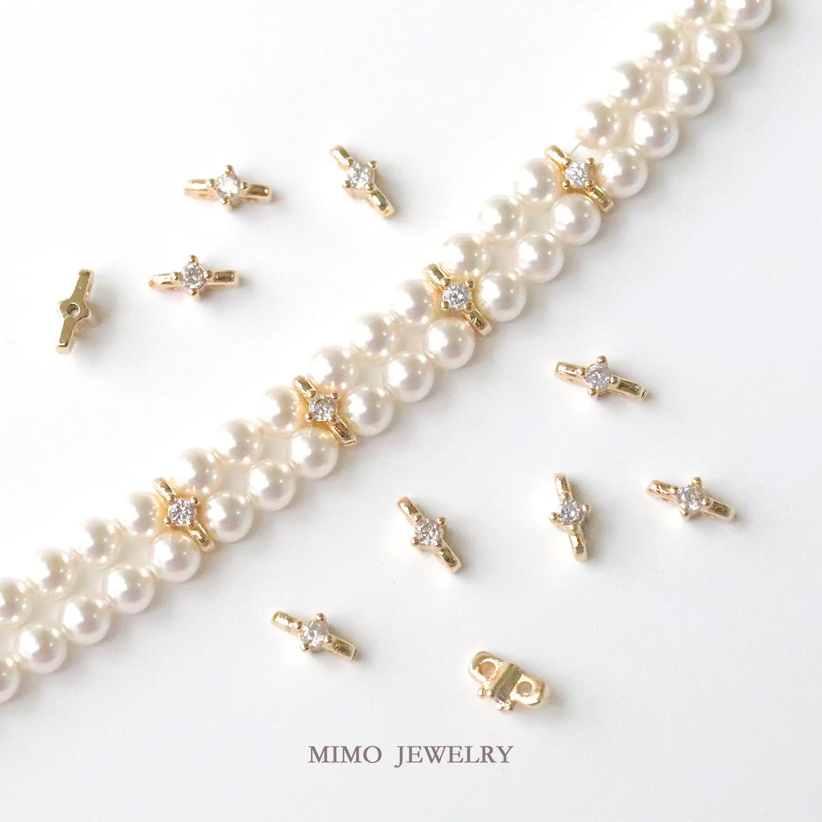 

Brass Gold Plated Gold zircon double-row spacer Spacer Beads Loose Beads for Jewelry Making DIY Bracelet Necklace Accessories