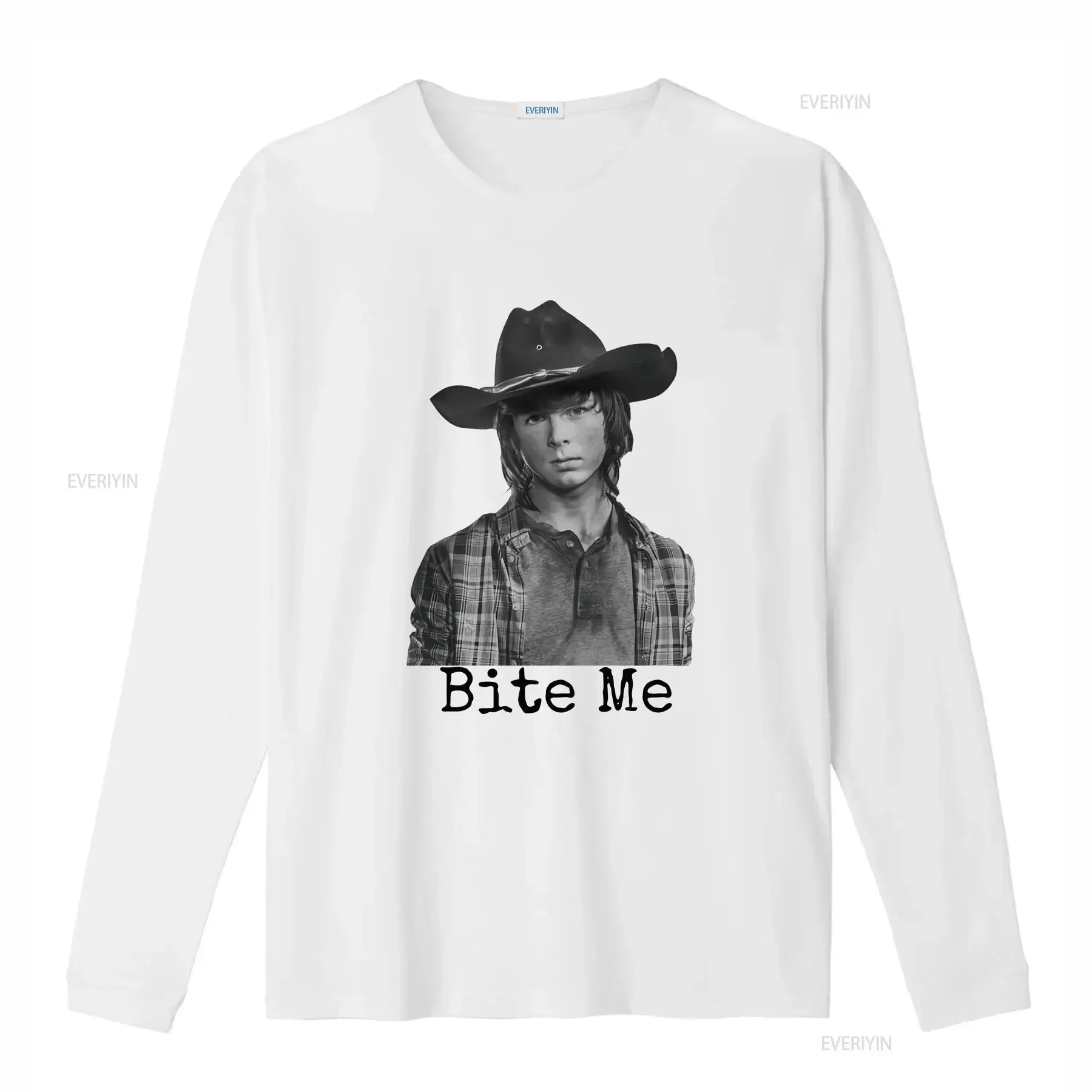 تي شيرت Carl Grimes Bite Me Walking Dead تي شيرت Twd Chandler Riggs تي شيرت جديد بأكمام طويلة أو قصيرة ملابس غير رسمية مغسولة عتيقة