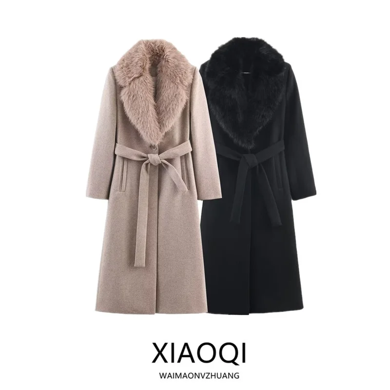 

Новое зимнее женское пальто из смешанного волокна с воротником-стойкой, пальто с эффектом искусственного меха, осень 2022, модное женское шерстяное пальто