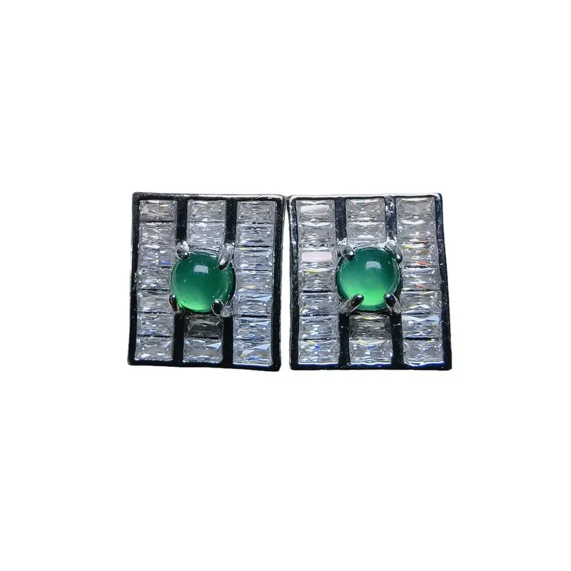 Diamond-studded earrings, chalcedony earrings, green agate and jade-colored small accessories, simple and stylish 4