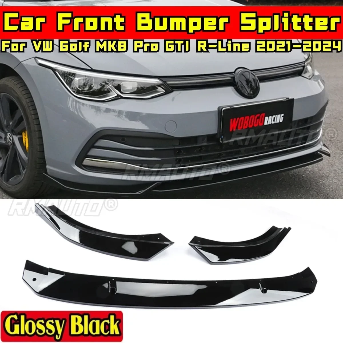 For Golf MK8 Pro GTI R-Line Body Kit Bumper Lip Matte Black For VW Golf MK8 Pro GTI R-Line 2021-2024 Car Accessories