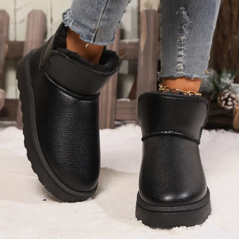 Winter Women\'s Snow Boots New Fleece-lined Thickened Short Waterproof Non-slip Flat Bottom Thick Bottom Warm Couple Cotton Shoes