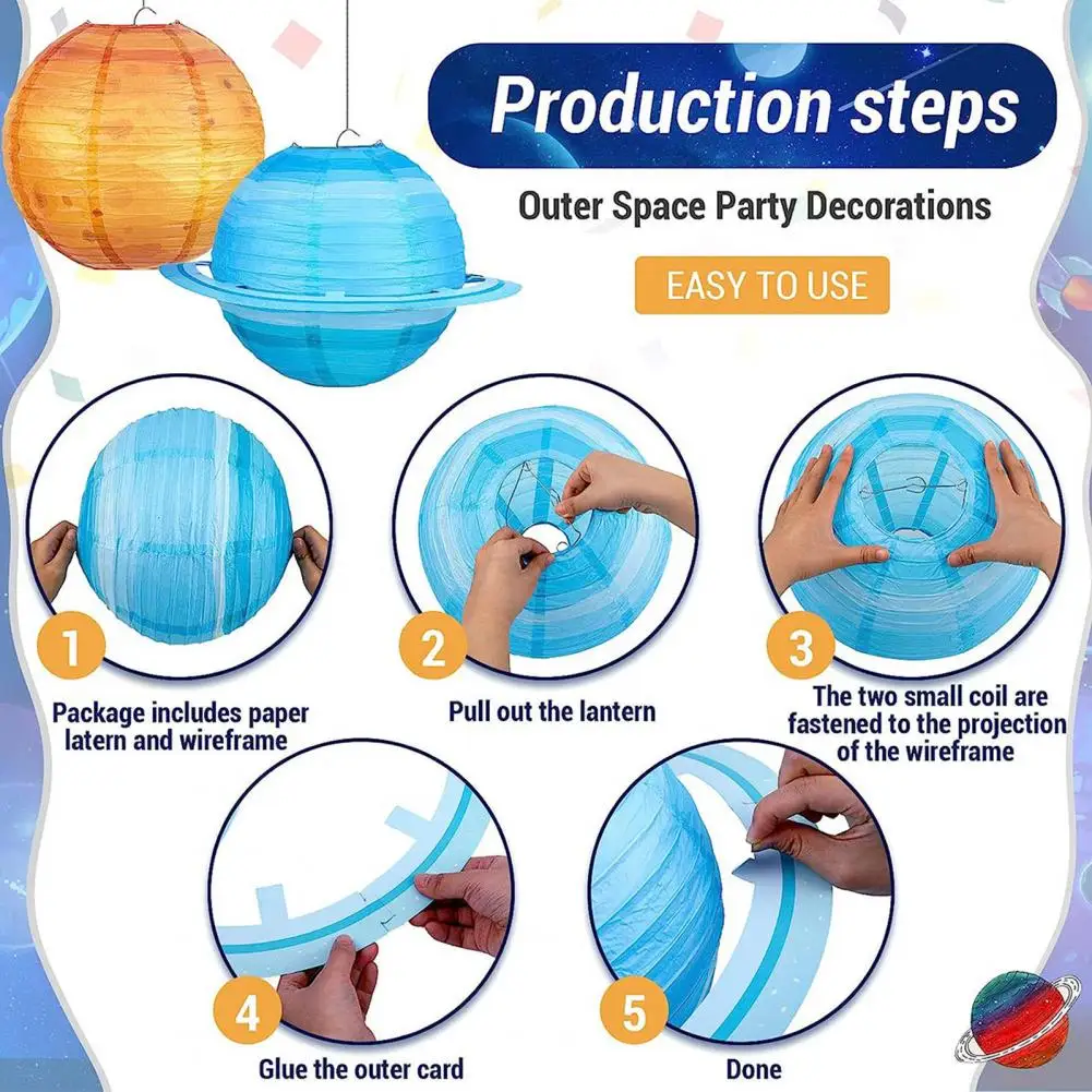 Outer Space Planet Lanterns Stellar Solar System Paper Lanterns 8-piece Outer Space Theme Party Decor for Kids' Birthday Home