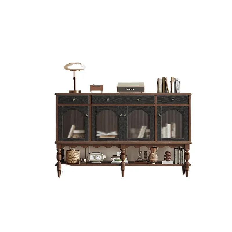Medieval solid wood dining side against the wall integrated storage wine cabinet French storage large-capacity storage cabinet