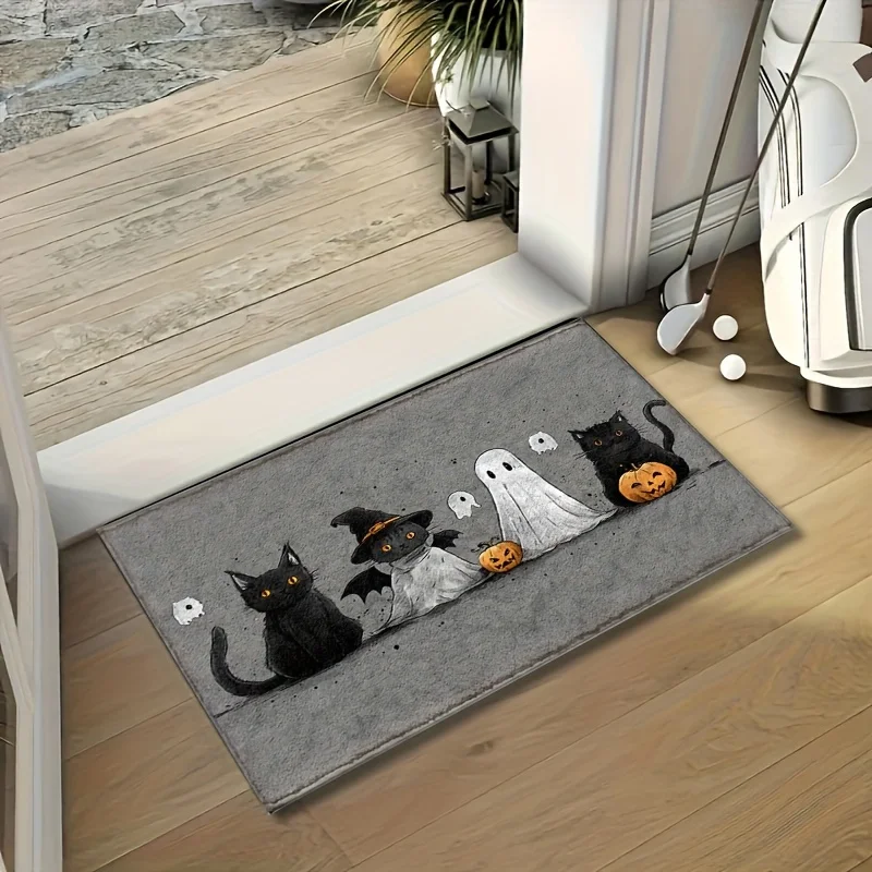 Brown Plaid Coffee Themed Kitchen Rug  Coffee Bean Branch Cup Graphic Decor Non Slip Kitchen Sink Floor Mat