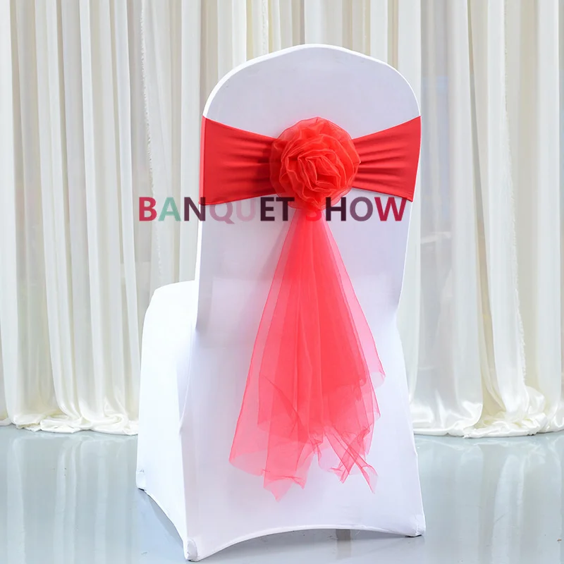 Wedding Banquet Stretch Chair Sash Tie Bow Lycra Spandex Band With Ball For Chair Cover Decoration