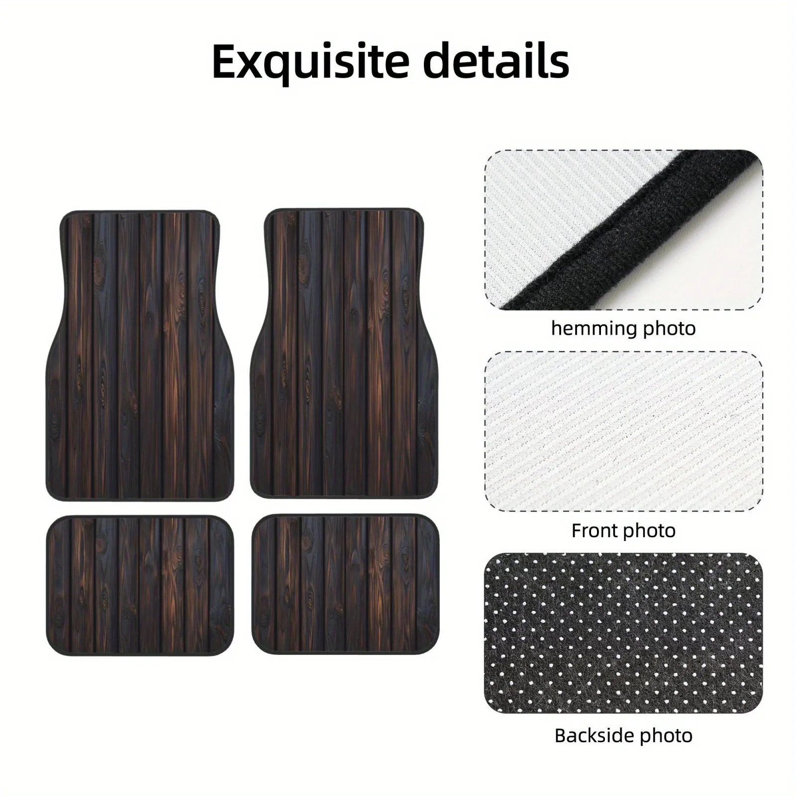 Set Of 4; Universal Wood Grain Design Car Mats - Two Pieces Measuring 17.3X27 Inches And Two Pieces Measuring 13.4X17.3 Inches,