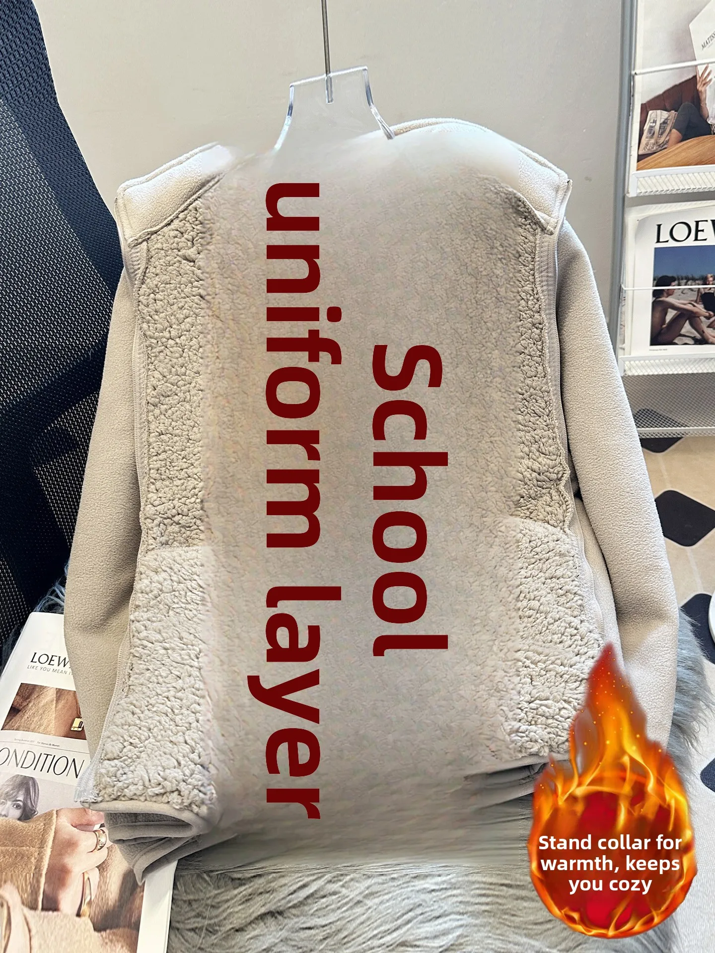 

Thiened Lamb Fur Inner Coat for Students Cold Resistance Early And Late Day Warmth Retention School orm Innerwear Jaet