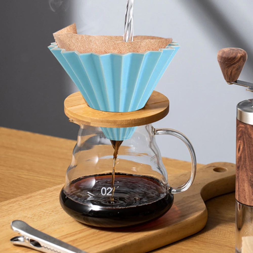 Ceramic Coffee Filter Cup Reusable Filters Coffee Maker with Wood Stand Funnel Dripper Cake Filter Cup Coffee Accessories