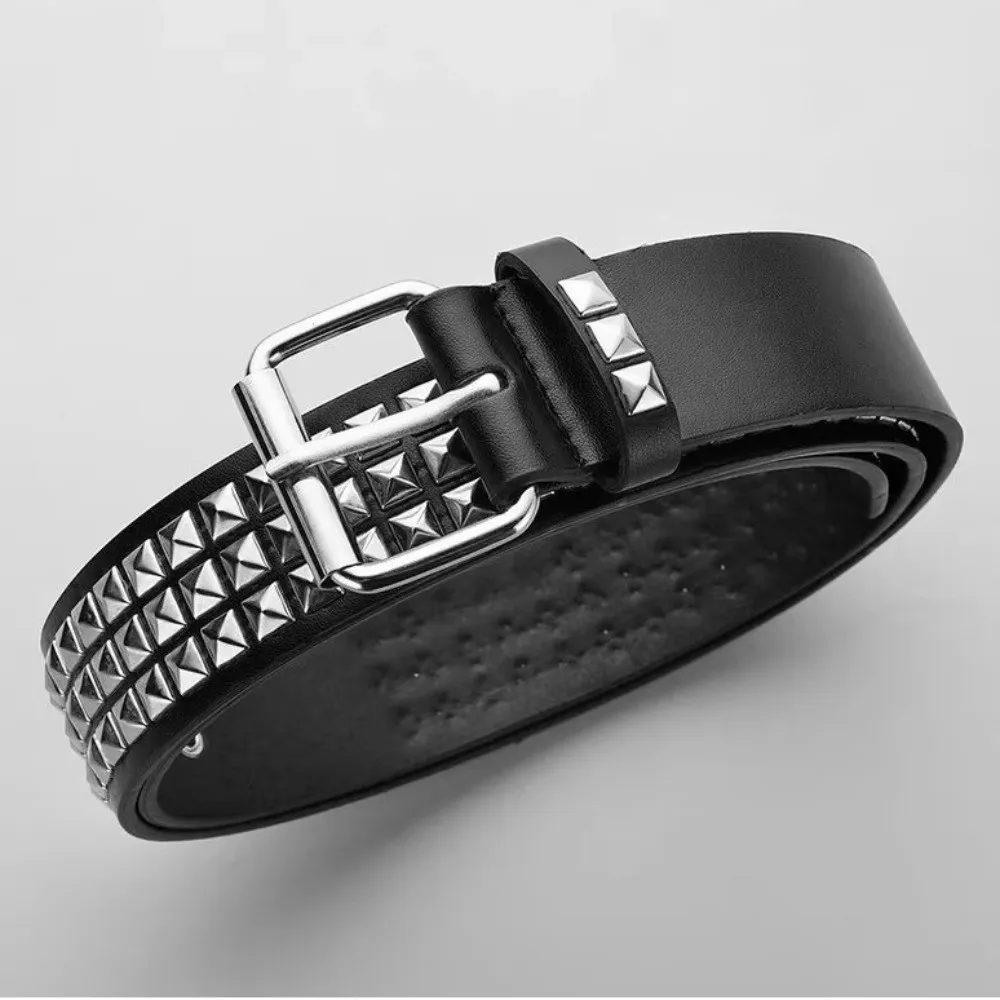 Trend Vintage Punk Rivet Belt PU Leather Metal Metal Gothic Waistband Decorative Stainless Steel Buckle Y2K Pyramid Belt Rock