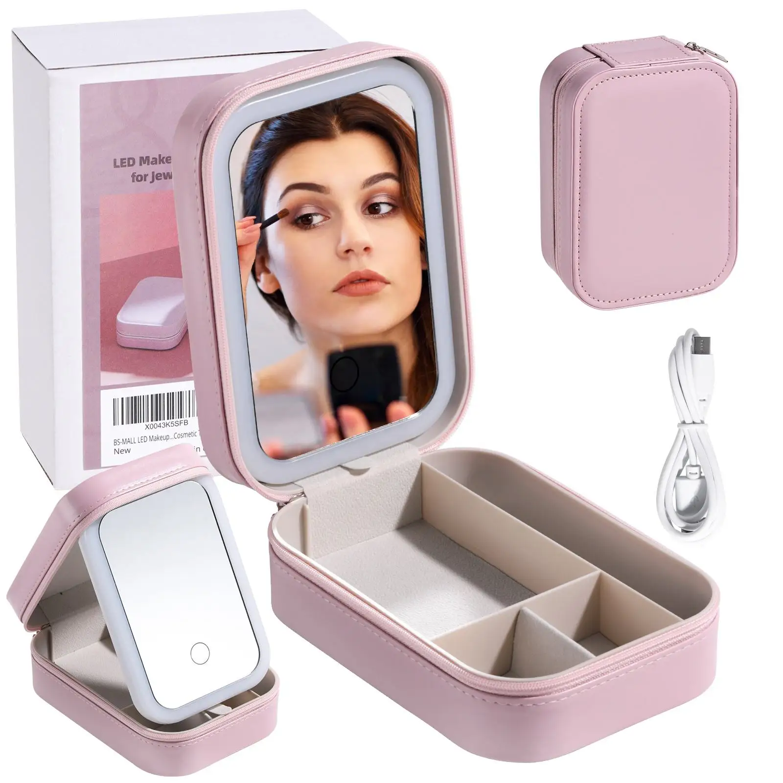 

# Hot Sales Luxury LED Mirror Cosmetic Case Travel Jewelry Box Portable Rings Earrings Necklaces Storage Box Lighted Cosmetic Ma