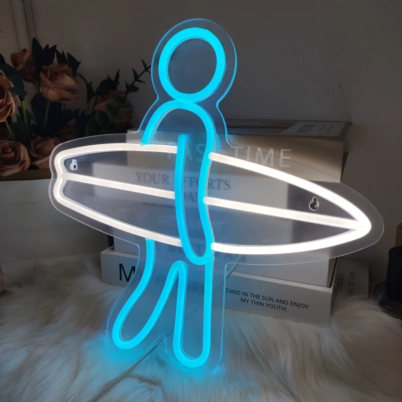 Surfer Neon Sign for Home Wall Decor,Surfboard Neon Light Surfing Led Signs,Gym Room Bedroom Decoration,Sports Neon Lights