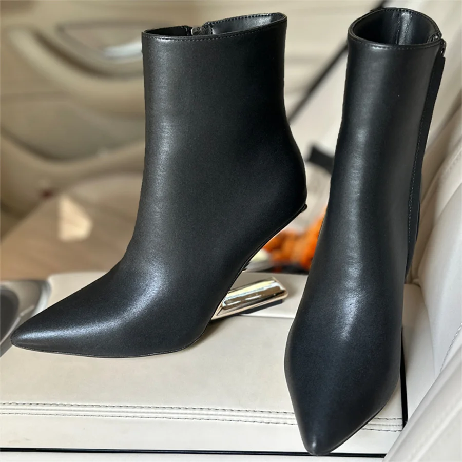 2024 New Letter Strange High Heel Boots Women Pointed Toe Wedge Shoes Autumn Winter Ankle Booties Ladies White Dress Shoes