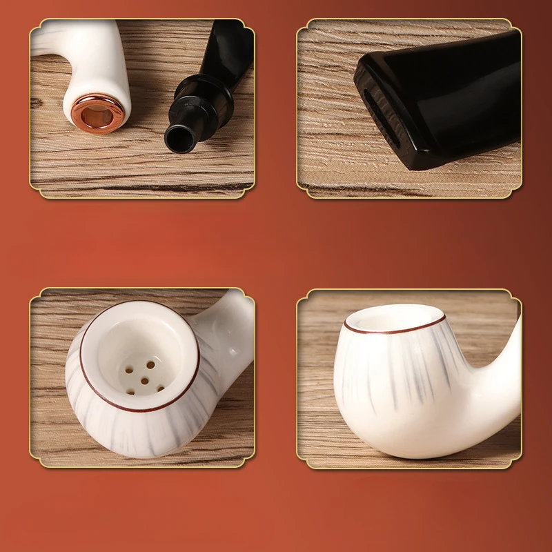 9mm Flue Ceramic Bent Smoking Pipe Portable and Washable Pipe With Built-In Filter Element